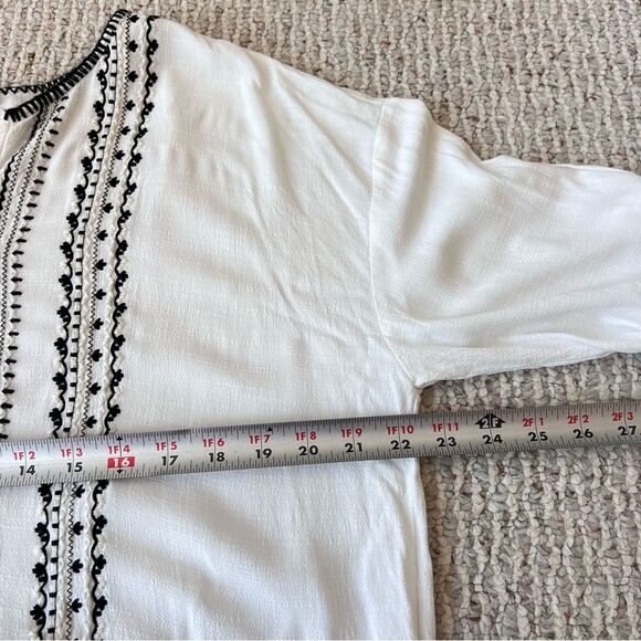 Lovestitch Bohemian Embroidered Tie Front Button Down Blouse - Picture 12 of 12